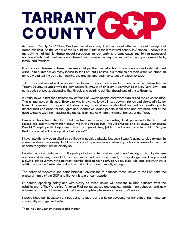 BoFrenchTX's tweet image. As Tarrant County GOP Chair, I’ve been vocal in a way that has raised attention, raised money, and raised criticism. As the leader of the Republican Party in the largest red county in America, I believe it is my duty to not just fundraise record resources for our party and…