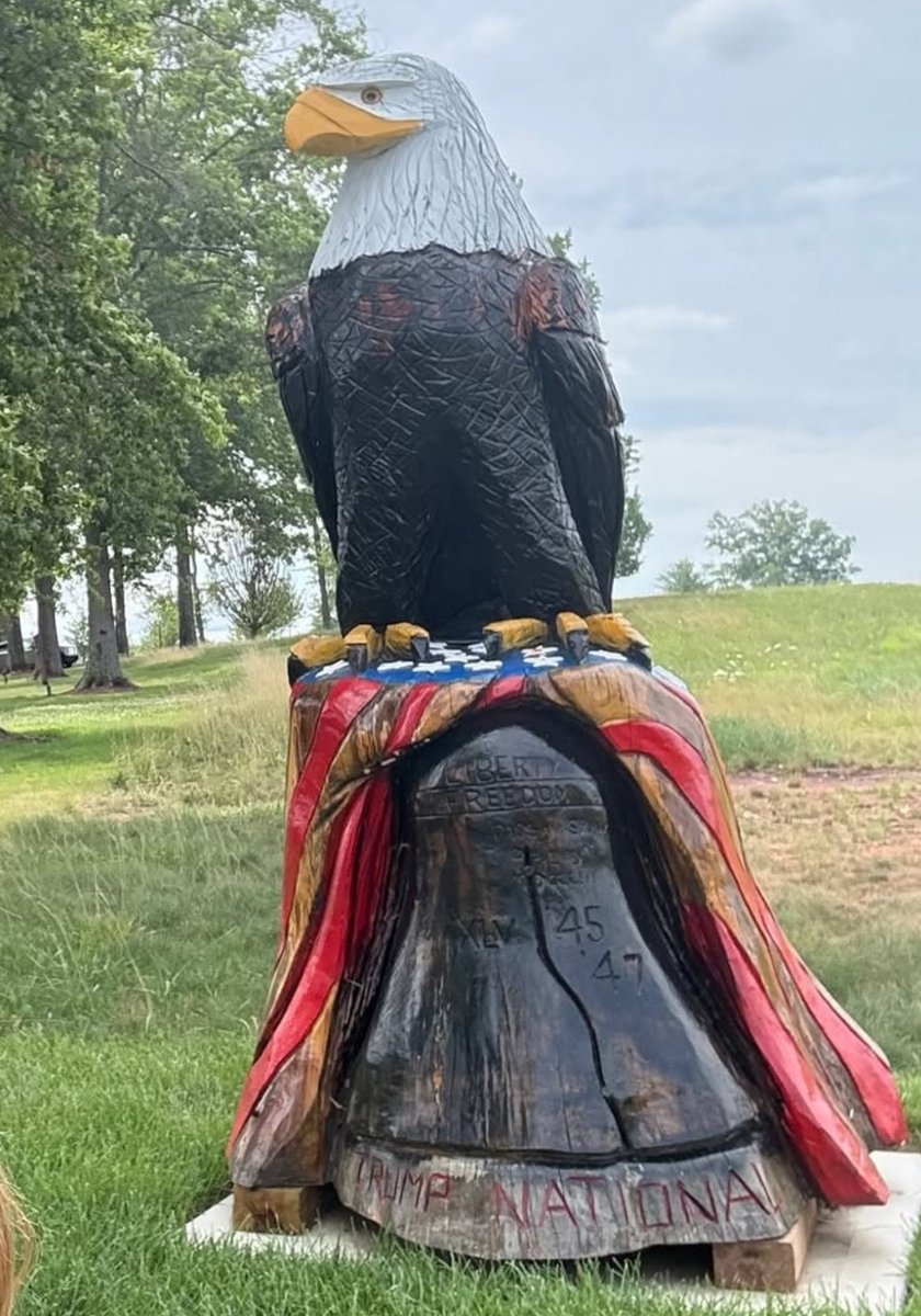 patriottakes's tweet image. A Trump themed Liberty Bell carving at Trump’s Bedminster golf club