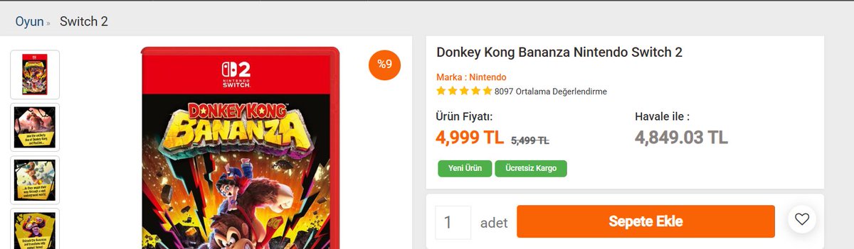 🙃4000₺ Death Stranding 2'den sonra 5000₺ Donkey Kong Bananza 

Kutulu oyun fiyatları bambaşka bir seviye