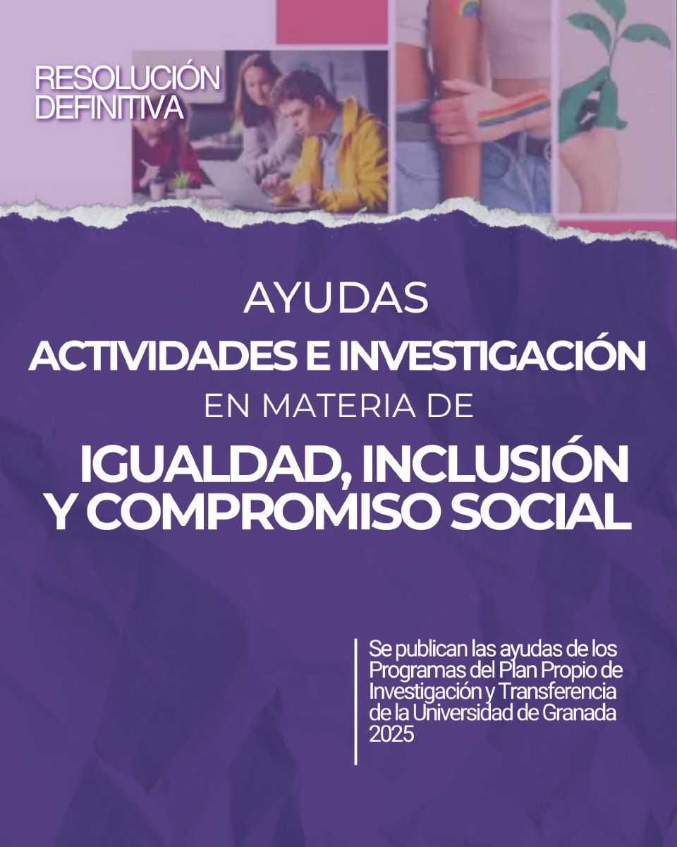 V. de Igualdad, Inclusión y Compromiso Social (@viicsugr) on Twitter photo 🔔 Publicada la Resolución definitiva del #PlanPropioUGR 2025 <a href="/CanalUGR/">Universidad Granada</a>
– Cofinanciación de actividades✅
– Apoyo y fomento a la investigación🔬
Consulta las ayudas concedidas en Igualdad, Inclusión y Compromiso Social ⬇️
viics.ugr.es/informacion/no… 🔔 Publicada la Resolución definitiva del #PlanPropioUGR 2025 <a href="/CanalUGR/">Universidad Granada</a>
– Cofinanciación de actividades✅
– Apoyo y fomento a la investigación🔬
Consulta las ayudas concedidas en Igualdad, Inclusión y Compromiso Social ⬇️
viics.ugr.es/informacion/no…