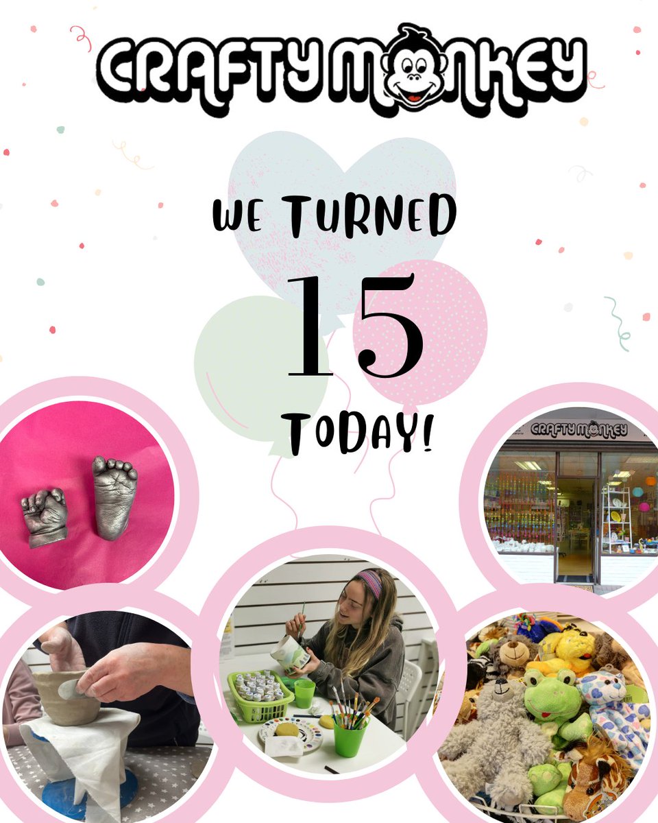 MyCraftyMonkey's tweet image. 🎉 Crafty Monkey Turns 15 TODAY! 🎉

#potterypainting #pyop #potterypaintingstudio #paintyourownpottery #stneots #cambs #cambridgeshire #creativeactivities #huntingdonshire #thingstodocambs #creativethingstodo #creativedaysout