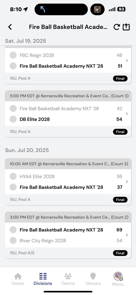 Fireballbasketballacademy (@fireballbbaca) on Twitter photo Fire Ball Basketball Academy 15u goes 3-1 at Phenom Summer Havoc Live defeating:
.
✅ vs FBC Reign 2028 51-48
❌ vs DB Elite 2028 54-42
✅ vs HYAA Elite 37-36
✅ vs River City Reign 69-54
.
Thanks <a href="/Phenom_Hoops/">Phenom Hoop Report</a> for the platform! <a href="/POBScout/">Patrick O'Brien</a> <a href="/Coach_Rick57/">Rick Lewis</a> Fire Ball Basketball Academy 15u goes 3-1 at Phenom Summer Havoc Live defeating:
.
✅ vs FBC Reign 2028 51-48
❌ vs DB Elite 2028 54-42
✅ vs HYAA Elite 37-36
✅ vs River City Reign 69-54
.
Thanks <a href="/Phenom_Hoops/">Phenom Hoop Report</a> for the platform! <a href="/POBScout/">Patrick O'Brien</a> <a href="/Coach_Rick57/">Rick Lewis</a>