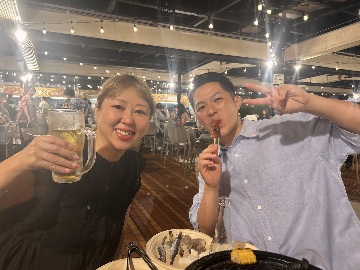 Li_lith_1016's tweet image. ゴンリサ夫妻&amp;amp;バンブン夫妻で横浜のビアガ飲み！
この二人の安心感はんぱない🥹なんなの？ｗｗ癒される…

そんでわたし顔パンパンで草…

楽しかったー！