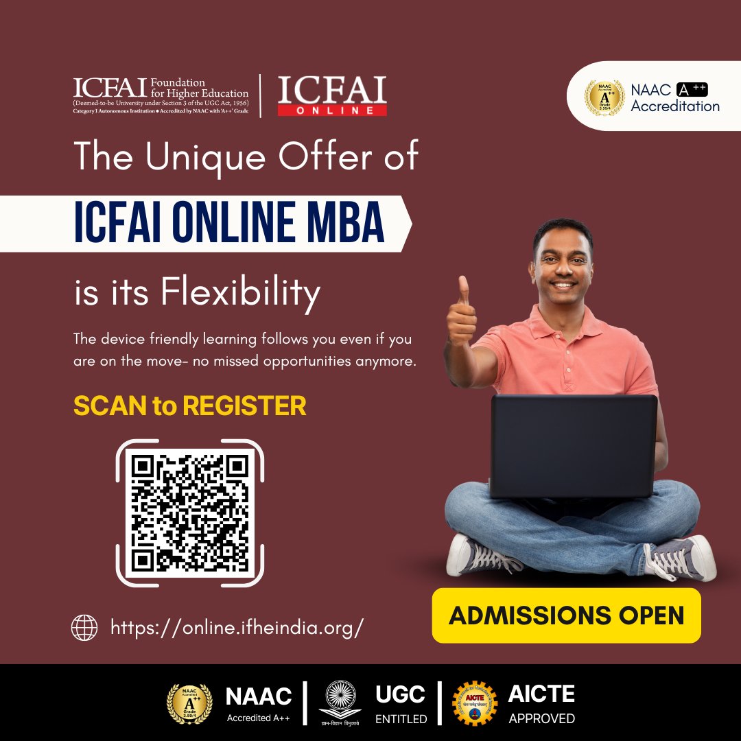 IcfaiOnline's tweet image. The unique offer of ICFAI Online MBA is its flexibility. The device friendly learning follows you even if you are on the move- no missed opportunities anymore. 

Apply Now: online.ifheindia.org

#uniquelearning #ICFAIOnlineMBA #ICFAIOnline #FlexibleLearning #CareerGrowth #MBA