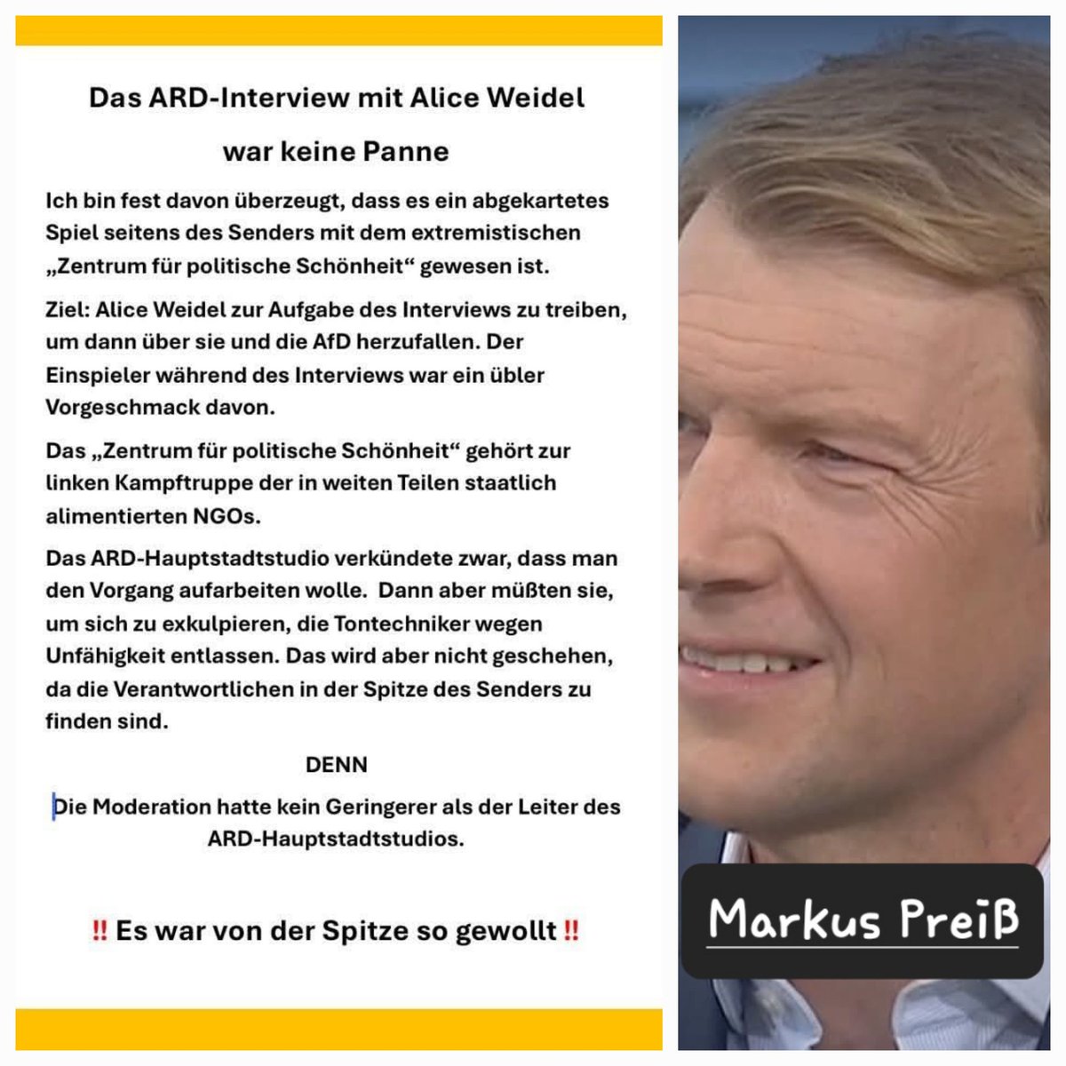 BRondholz's tweet photo. #scheissard - das unerhörte #Sommerinterview mit #AliceWeidel
das war kein Zufall oder Missgeschick! Der Fisch fängt vom Kopf an zu stinken, wissen wir an der Küste. @markuspreiss #markuspreiss #studioleiter #feuern oder #rücktritt SOFORT❗️💯 https://t.co/xcIxoaxE8n