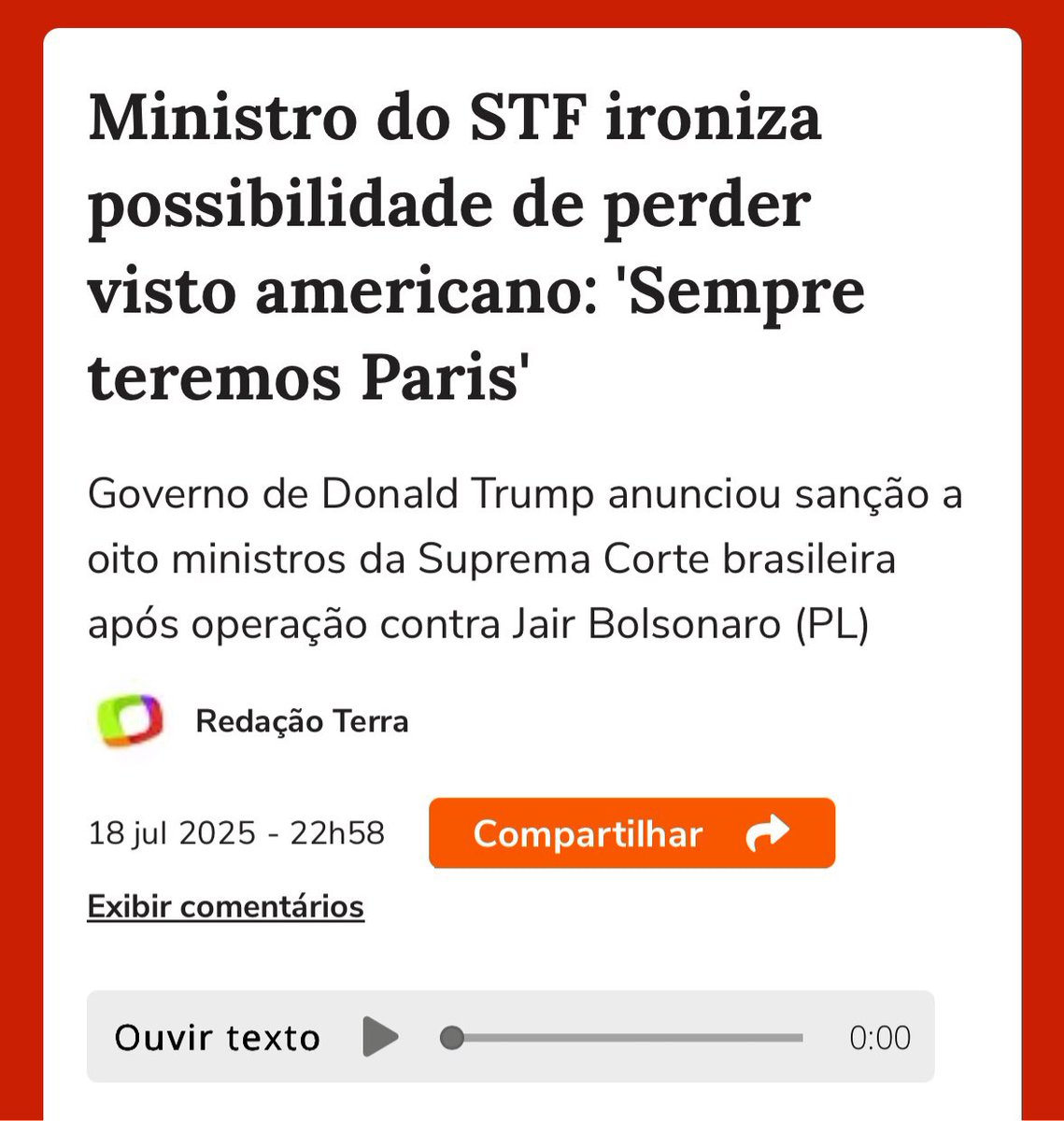 2025, os Estados Unidos tentando extorquir o Brasil na cara de todo mundo, nos afastar dos BRICS, e empoderar um boneco de Judas chamado Bolsonaro... Você acha que finalmente as elites brasileiras vão fazer o "desmame" de Ocidente, e o que você ouve?

"Sempre teremos Paris!"