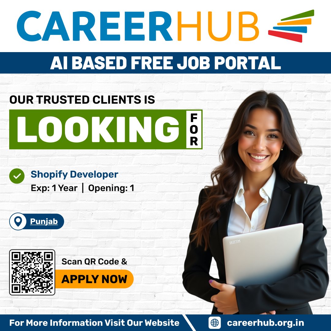 careerhub_iespl's tweet image. 🛒 #JobsAlert
👨💻 Shopify Developer (1 Yr Exp)
📍 Location: Punjab | 1 Opening
🚀 Join a dynamic e-commerce team & build stunning online stores!
🔗 Apply: careerhub.org.in/job/shopify-de…
📢 @careerhub_iespl
#ShopifyJobs #EcommerceDeveloper #PunjabJobs #CareerHub