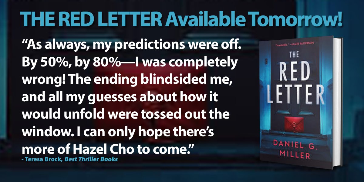 BestThrillBooks's tweet image. THE RED LETTER by @DanMillerAuthor (pub. by @PPPress) is available tomorrow.
Hopefully, you will follow him and buy the book.
Read the team’s review: bestthrillerbooks.com/teresa-brock/t…