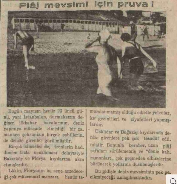 ArsivBakirkoy's tweet image. Bugün mayısın henüz 23 üncü günü, yani Istanbulun, durmaksızın değişen ilkbahar havalarının, deniz yapmıya müsaade etmediği bir zamanken şehrimizin birçok sahillerinde denize girenler görülmüştür.
Birçok kimseler de, trenlerin haddinden fazla ucuzlaması dolayısiyle Bakırköy ve…