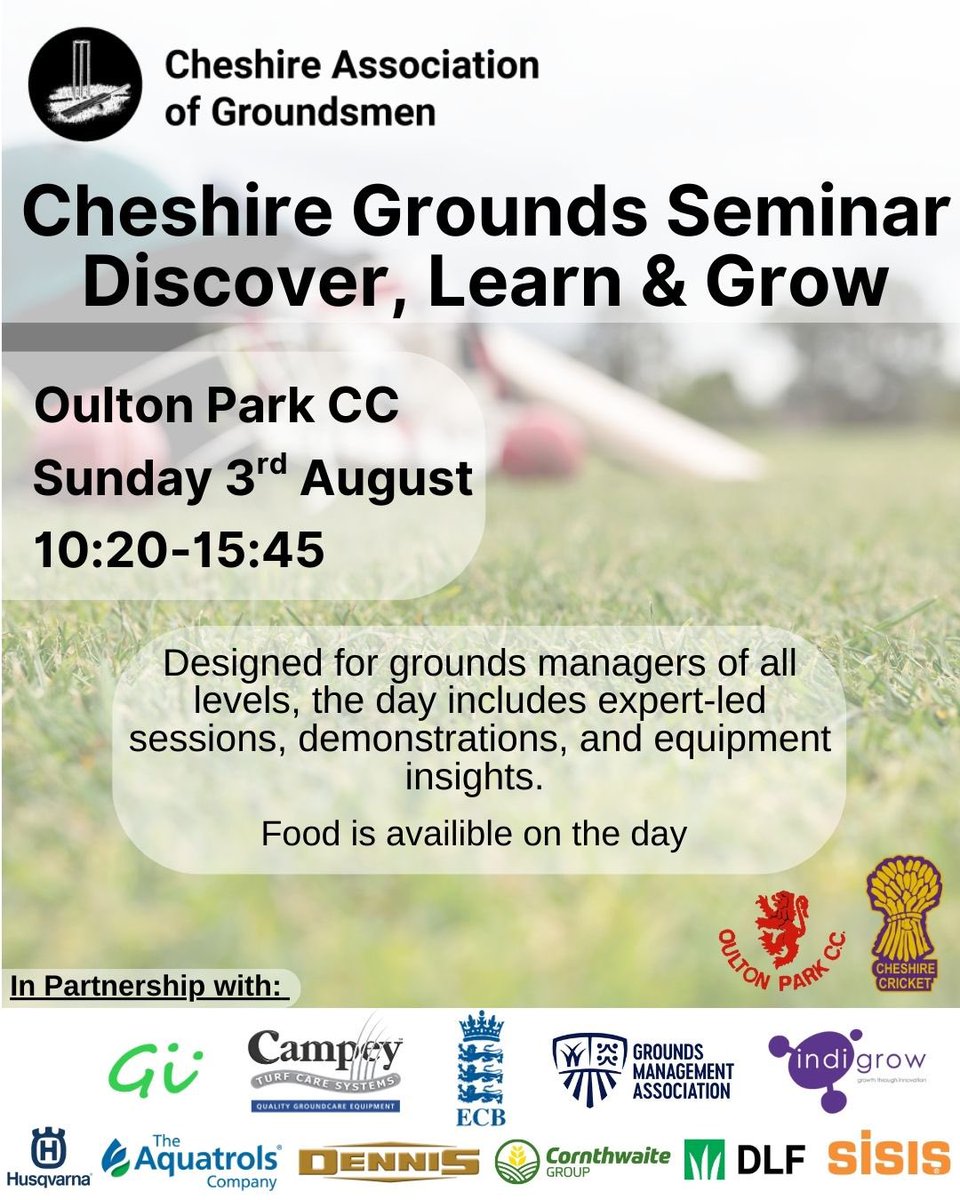 Tweston31's tweet photo. To all Cricket groundsmen and volunteers please come on down, see and listen to the “experts” , get involved and get fed. @SISISMachinery @DennisMowers @Aquatrols_Ag @DLF_Seeds @wearetheGMA @ECB_cricket @CampeyTurfCare https://t.co/ssVVNwkDsJ
