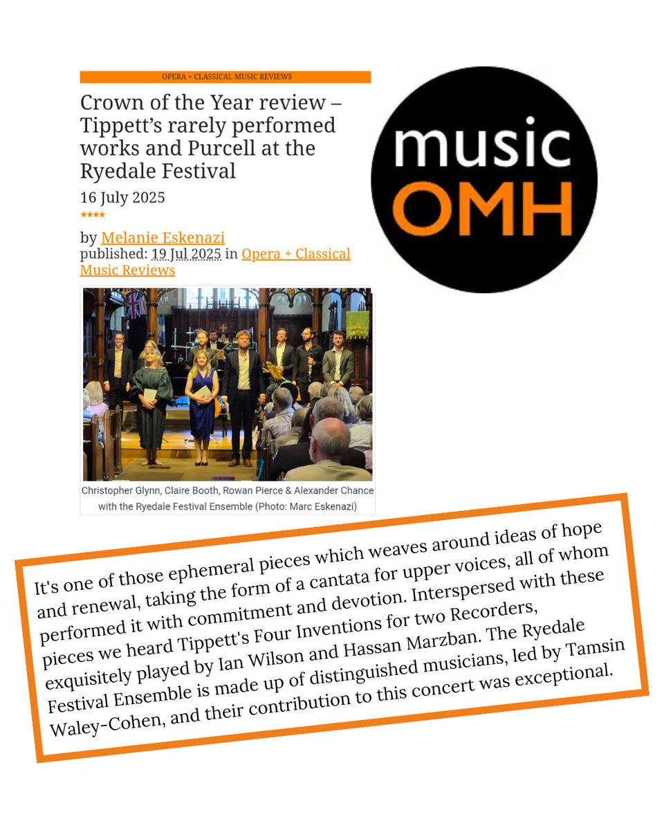 A review just in of our Tippett's Crown of the Year performance on  16th July.

Link to full review (paywall):
musicomh.com/classical/revi…