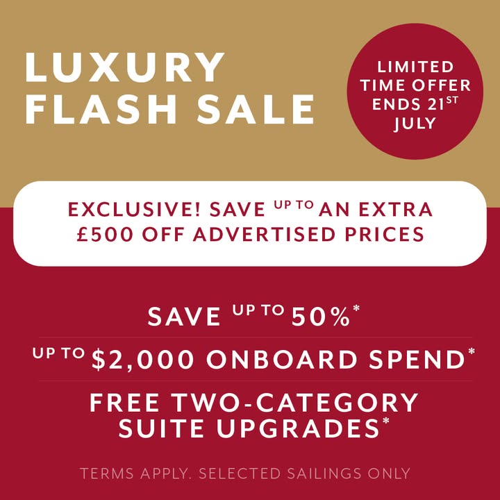 Limited Time Offer ENDS TONIGHT! Last chance to save on your next luxury sailing 📣

Discover the Sale ➡️ sixstarcruises.co.uk/luxury-cruise-…
Call our Cruise Concierge to book on 0808 278 4192 ☎️