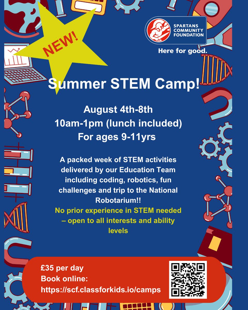 Spartans_CF's tweet image. Looking for something a little different this summer? Join us for STEM camp at Spartans. For aged 9-11yrs. Further details and bookings here: scf.classforkids.io/camps