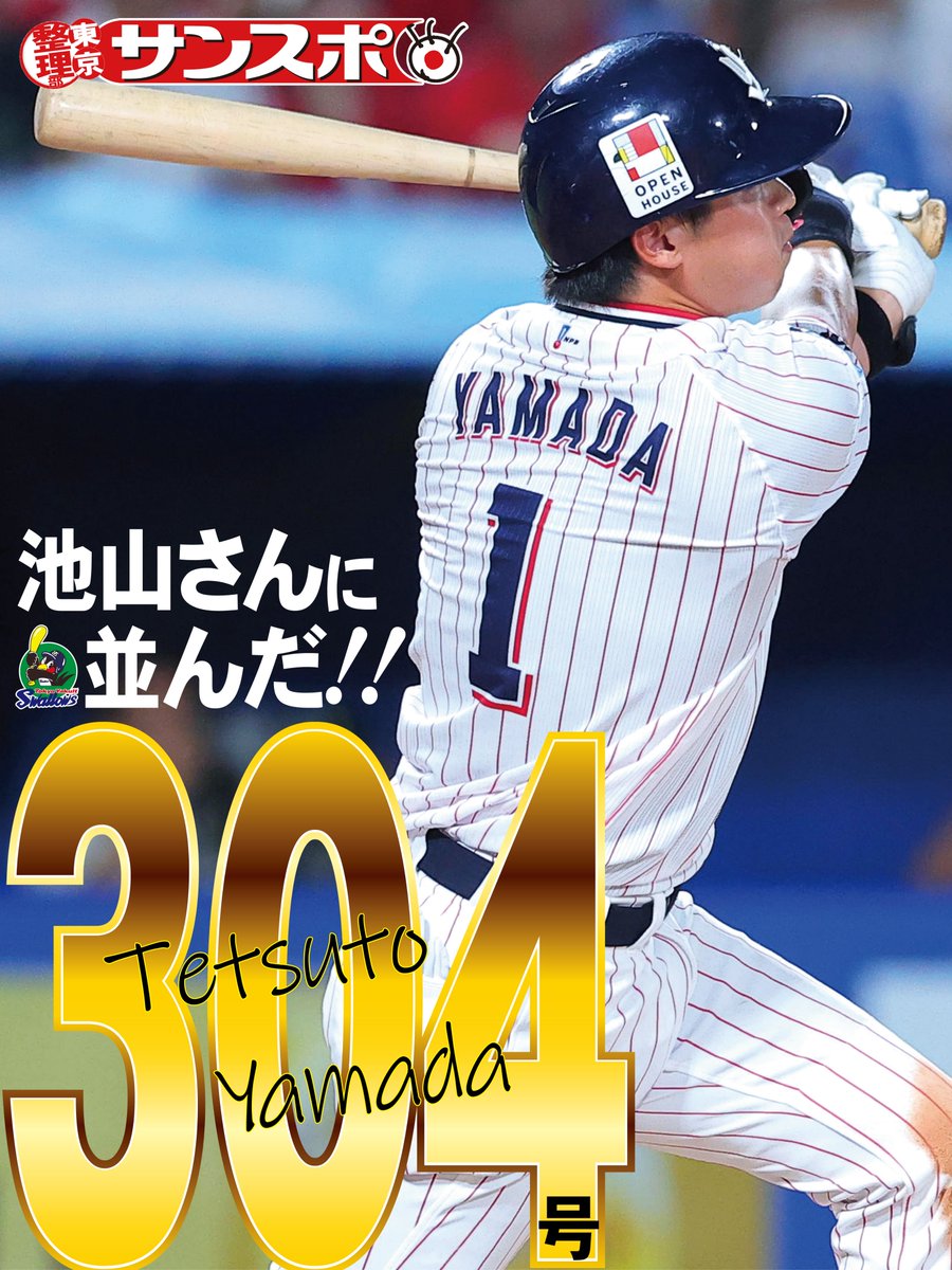 sanspoTYOeditor's tweet photo. ◥◣◥◣ #山田哲人 ３０４号 ◢◤◢◤
㊗️㊗️㊗️㊗️㊗️㊗️㊗️㊗️㊗️㊗️
#スワローズ　山田がついに！！池山隆寛の球団記録に並ぶ通算304本塁打をマーク！！！
🎉🎉🎉🎉🎉🎉🎉🎉🎉🎉

ヤクルト記者はこちら @sanspo_swallows 
山田の記事はこちらから
https://t.co/ATrmPHZlwD https://t.co/nzsnC6ox20