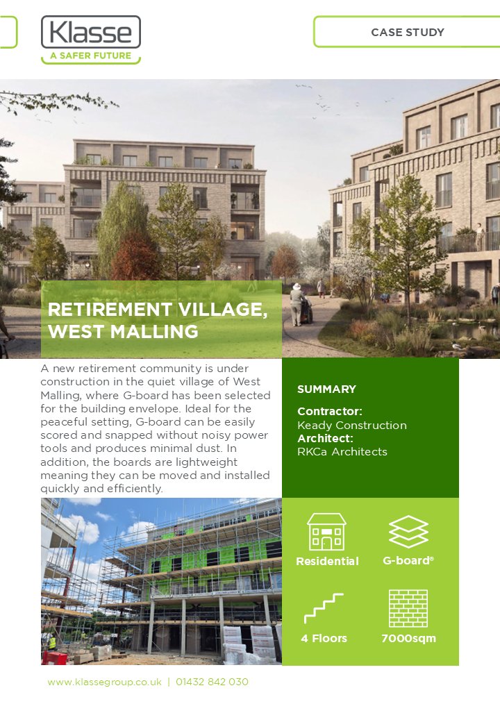 Read our newest case study now! 📷

We've supplied 7000sqm of Klasse G-board to the Retirement Village project in West Malling, learn more about this by reading our case study below or by visiting our website - lnkd.in/eMP4tAdE

#casestudy #gypsumboards #gboard #Klasse
