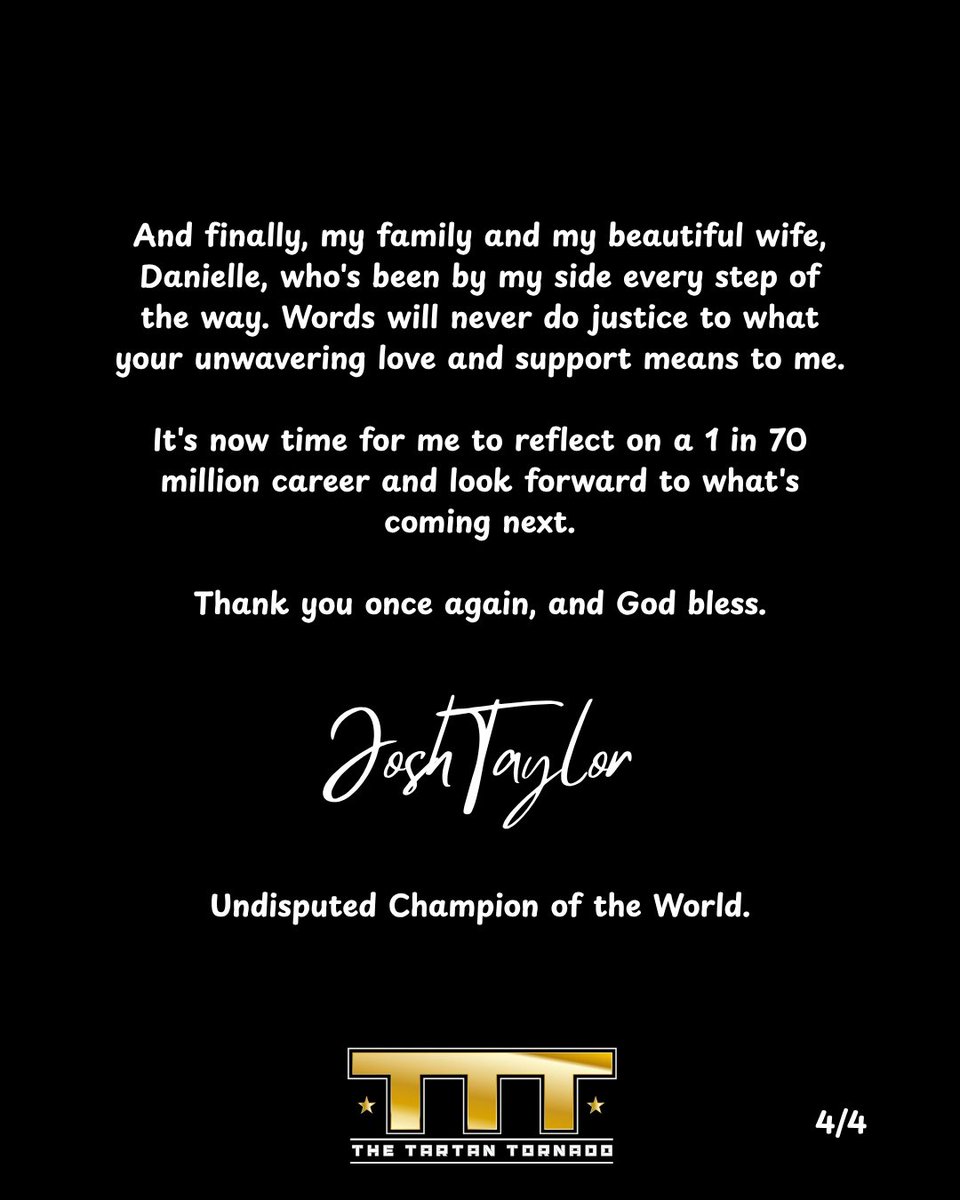 JoshTaylorBoxer's tweet image. End of an era. I have lived my dream for the last 10 years & conquered Mount Everest.
Thank you to every single one of you for the support through what has been this mad rollercoaster of a journey.
Boxing is all I’ve ever known but Now
let’s see what life has to offer on the…