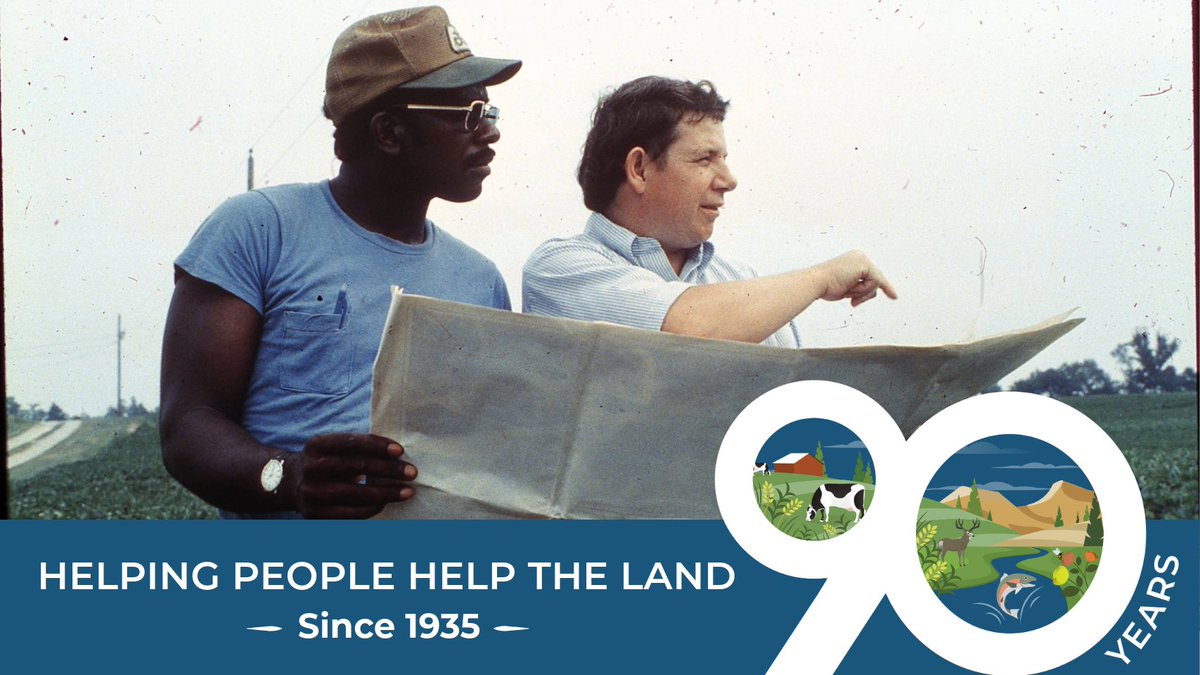 USDA_NRCS's tweet image. For 90 years, we've been focused on the farmer. Through one-on-one, personalized advice, we work with producers and communities to find the best solutions to meet their unique conservation and business goals. This is a photo of us working with a landowner (on left) in the 80’s.