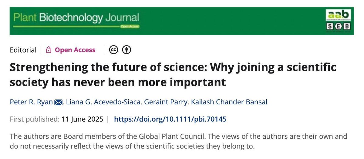 GlobalPlantGPC's tweet image. #PaperAlert Why do scientific societies matter now more than ever?
Members of GPC board explore how societies support researchers, foster global collaboration, & shape the future of science. A must-read for all career stages 👍
🔗 onlinelibrary.wiley.com/doi/10.1111/pb…
#science