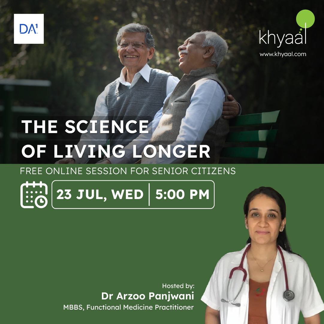 KhyaalFamily's tweet image. Learn how to live longer and healthier by combating ageing smartly in this session, held in association with @DecodeAge . Attend if you are 50 years or older, or share it with an elderly loved one.
#healthyaging #decodeage #khyaalcare #longevity #seniorcitizens #seniorwellbeing…