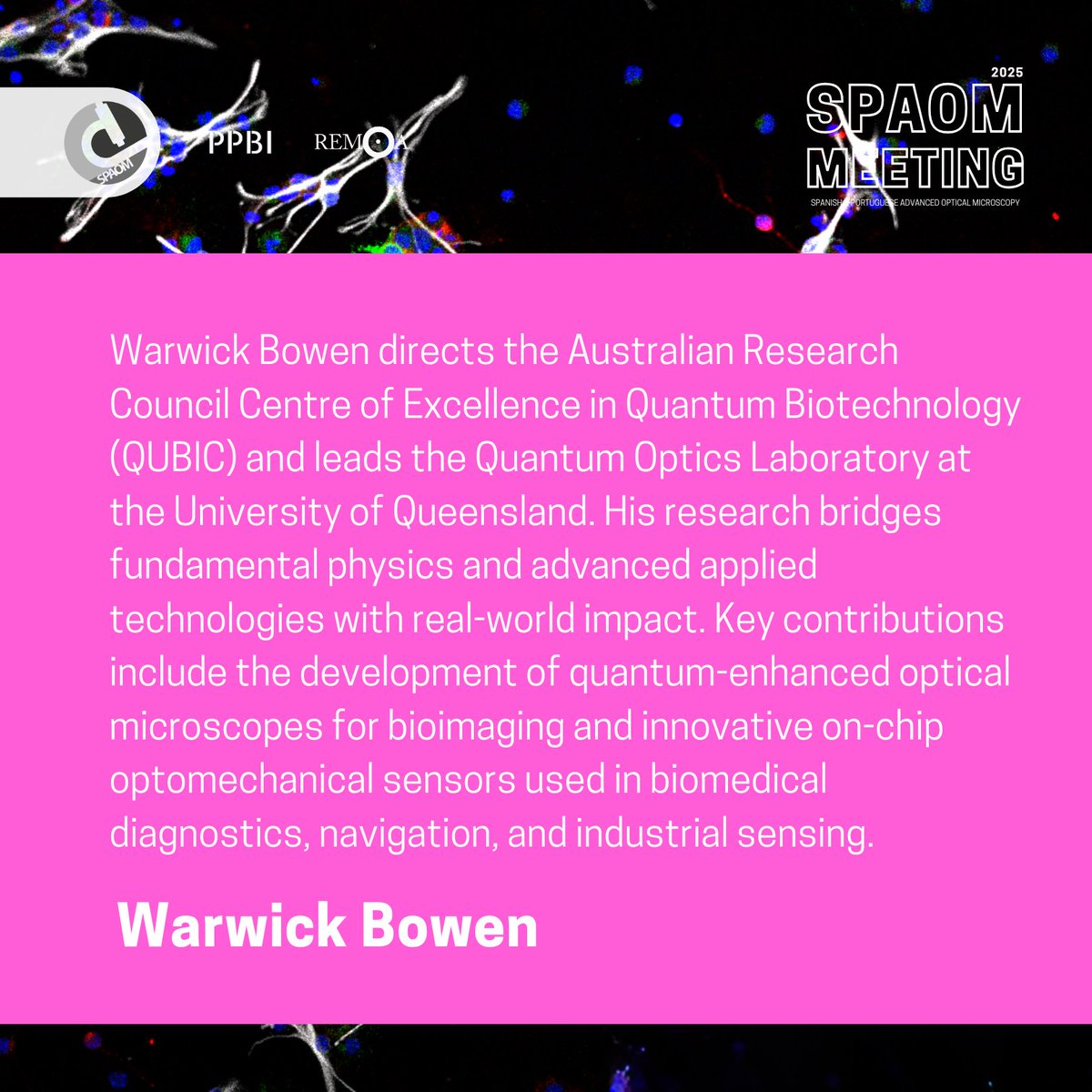 SPAOM (@spaom5) on Twitter photo 🚨 SPAOM 2025 is going quantum!
Thrilled to host Prof. Warwick Bowen, leader in #QuantumBiotech & imaging.
Think: quantum microscopes 🧬
Think: diagnostic sensors on a chip 🔬
Think: the future is now.
🎯 Learn more: qo.lab.uq.edu.au
#SPAOM2025 #Bioimaging #QuantumSensing 🚨 SPAOM 2025 is going quantum!
Thrilled to host Prof. Warwick Bowen, leader in #QuantumBiotech & imaging.
Think: quantum microscopes 🧬
Think: diagnostic sensors on a chip 🔬
Think: the future is now.
🎯 Learn more: qo.lab.uq.edu.au
#SPAOM2025 #Bioimaging #QuantumSensing
