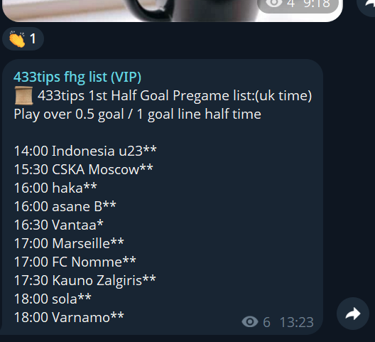 football433tips's tweet photo. Free first half goal list from 433tips in play #fhglist
π Telegram link available on my profile https://t.co/sqs6bkfcQ4