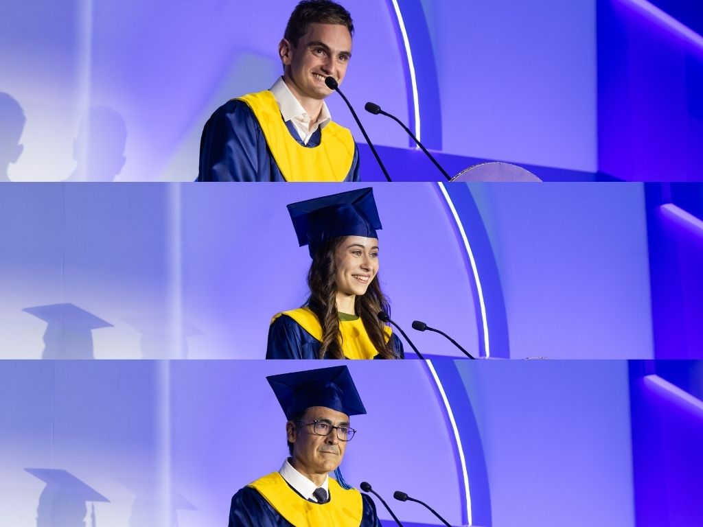 IEbusiness's tweet image. Saturday was pure emotion. Five programs, countless memories. 💙 From Digital Business to Finance, our grads left the stage ready to lead.
Thanks to Lora Yancheva, Ricardo Sainz and Martin Silva Möller—and keynote Sarah Harmon—for reminding us what the #NextBestYou is all about.