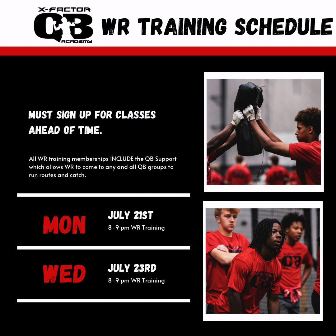 xfactorQB's tweet image. Training Schedule for the week! Please make note of some changes to the schedule for the week.

#xfactorQBacademy