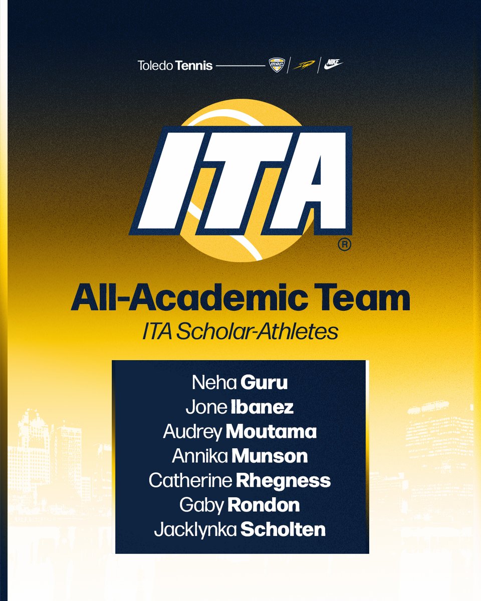 Excellence in the classroom and on the court 👏

All 7⃣ members of the 2024-25 squad were named <a href="/ITA_Tennis/">ITA</a> Scholar-Athletes while the team earned All-Academic Team honors for the fifth-straight year!

📰 tinyurl.com/27f7ah78

#TeamToledo