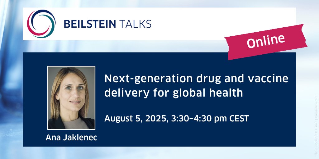BeilsteinInst's tweet image. Save the date: 📅Aug 5, 2025 🕞 3:30–4:30 pm CEST
Online #BeilsteinTalk “Next-generation drug and vaccine delivery for global health” with Ana Jaklenec @jaklenec from the @MIT.
Register for FREE! 🔗beilstein-institut.de/en/talks/nanot…
#DrugDelivery #vaccines #GlobalHealth #BeilsteinTalks