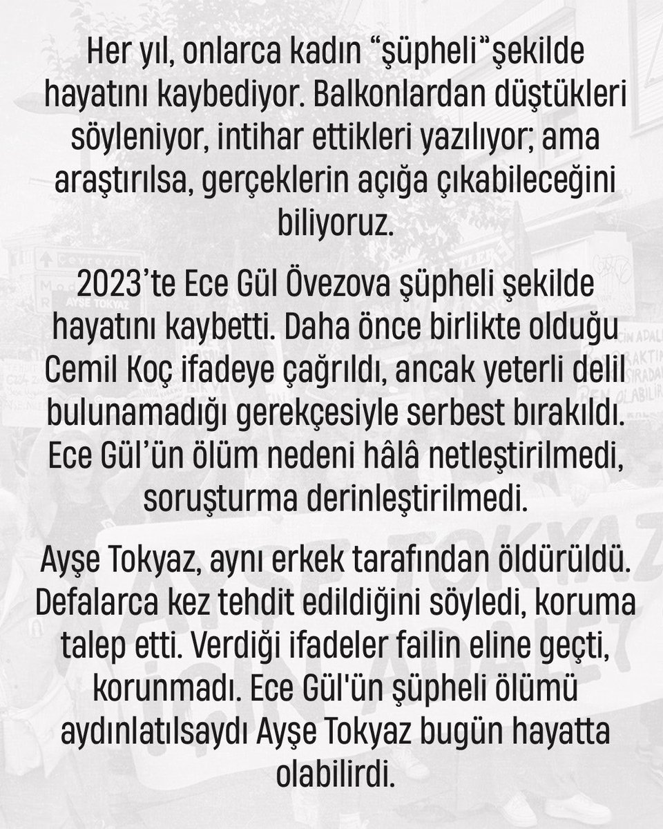 kcdplatformu's tweet image. Bu cinayet önlenebilirdi.
"Ece Gül’ün şüpheli ölümü aydınlatılsaydı Ayşe Tokyaz bugün hayatta olabilirdi."