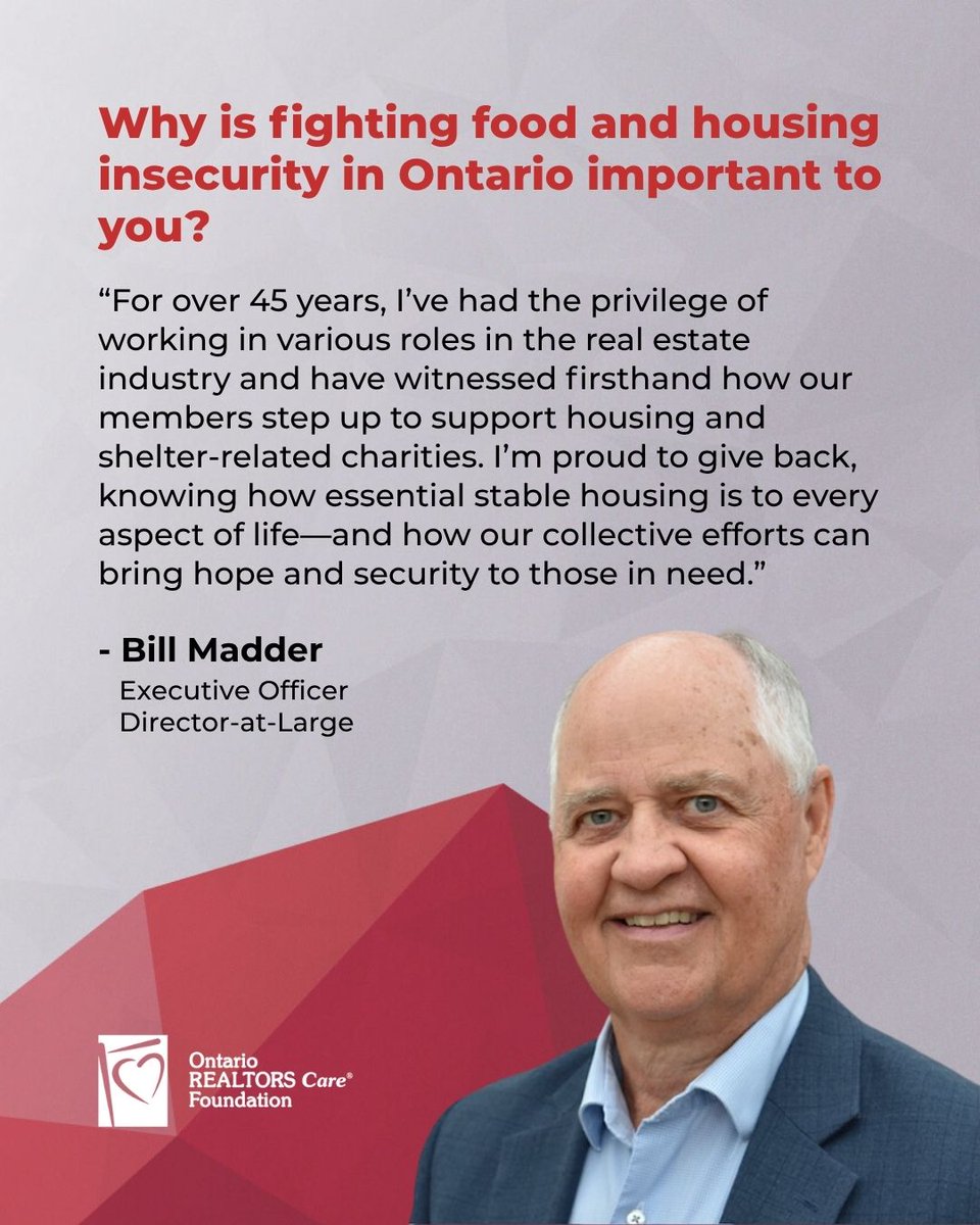 Ontario REALTORS Care® Foundation (@onrealtorscare) on Twitter photo With 45 years in real estate, <a href="/MadderBill/">Bill Madder</a> knows the impact REALTORS® can make when they work together.
As your ORCF Executive Officer, Director-at-Large, he’s proud to give back to the profession and support shelter-related causes across Ontario. With 45 years in real estate, <a href="/MadderBill/">Bill Madder</a> knows the impact REALTORS® can make when they work together.
As your ORCF Executive Officer, Director-at-Large, he’s proud to give back to the profession and support shelter-related causes across Ontario.
