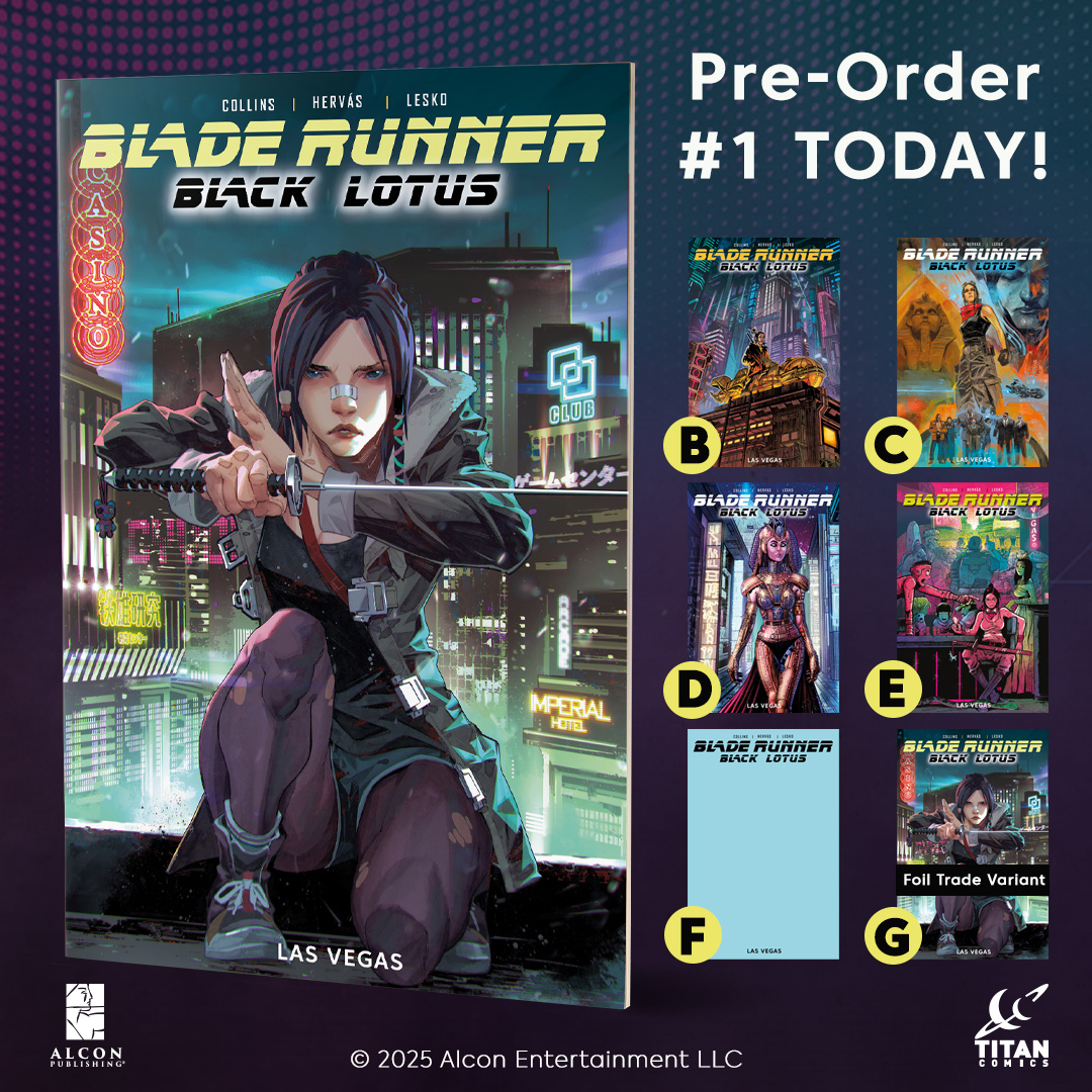 ComicsTitan's tweet image. Continue the story started in the hit 2021 anime series with Blade Runner Black Lotus: Las Vegas! The all-new series launches this September, check out the covers and pre-order your favorites here: bit.ly/4f0dpDd
#BladeRunner #BladeRunnerBlackLotus #comics