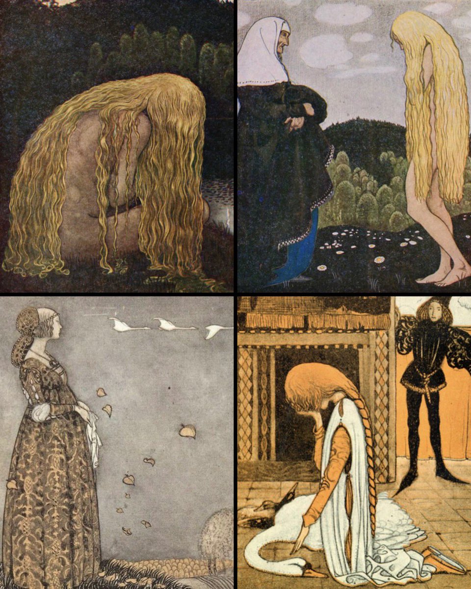 TitaniasRealm's tweet image. Illustrations for the Swedish fairy tale The Swan Maiden by John Bauer (1908)
