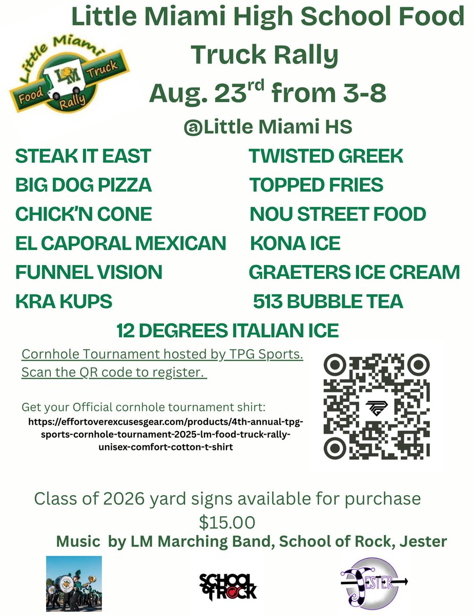 🍴🎶 Little Miami High School PTO Presents: Food Truck Rally! 🎶
 📅Date: Saturday, August 23rd
 🕒Time: 3:00 PM – 8:00 PM
 📍Location: Little Miami High School
More info⬇️
littlemiamischools.com/article/2317460