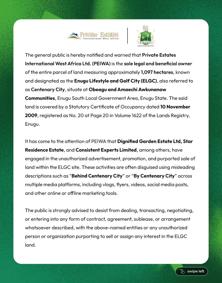 Enugu Lifestyle and Golf City tweet media