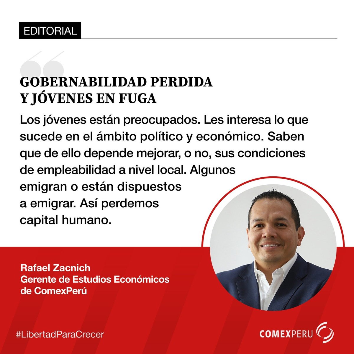 🚨 #Editorial | Cada vez más jóvenes peruanos consideran emigrar. No se trata solo de la falta de empleo, sino de un entorno donde la economía no ofrece certezas y el gobierno no brinda señales claras de rumbo. 👉 La inestabilidad política, la falta de reformas y la tolerancia