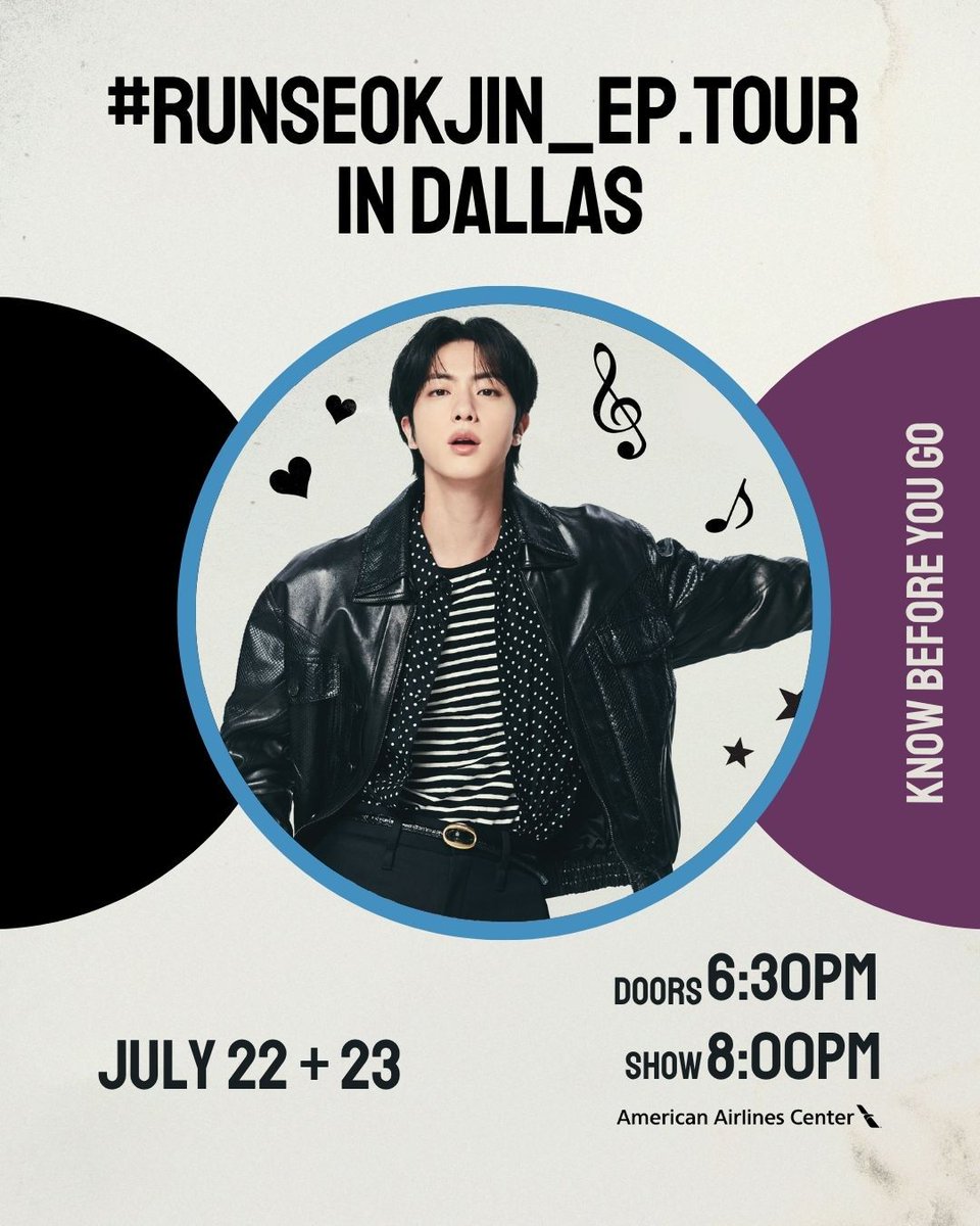AACenter's tweet image. Who's ready for #RUNSEOKJIN_EP.TOUR IN DALLAS?! Check out our KBYG information before Jin takes over two nights at AAC 🎶