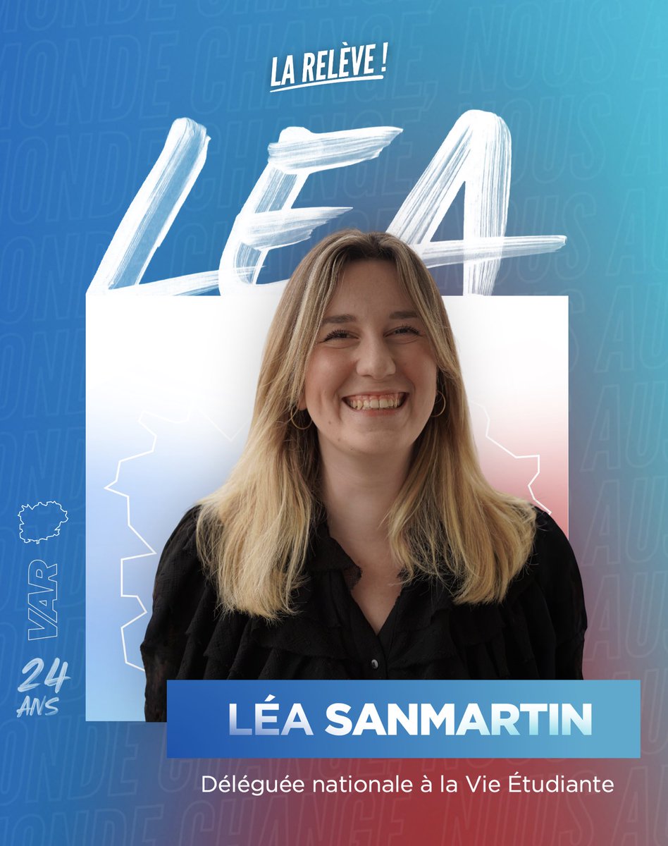 LaReleve2025's tweet image. 🚀 Bienvenue à Léa Sanmartin !
💬 Notre future Déléguée nationale à la Vie Étudiante
📍 De Toulon dans le Var
🎓 Étudiante en droit des affaires et présidente d'association
🗳️ Engagée pour la représentation des étudiants
Rejoins la Relève 🚀