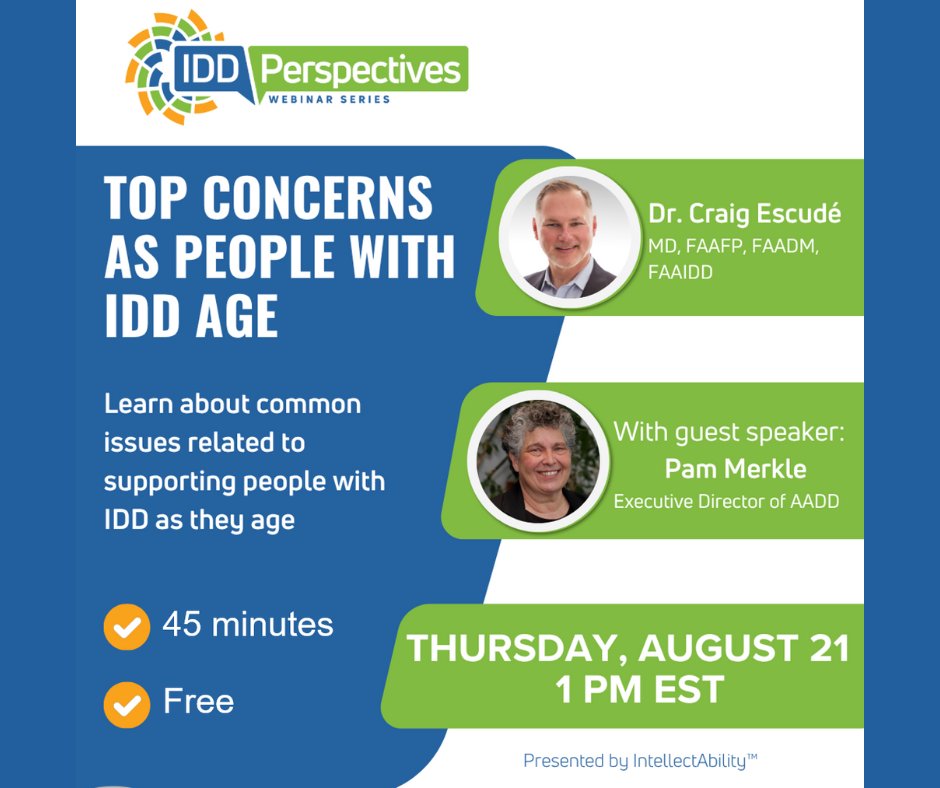 agingwithdd (@aaddst) on Twitter photo Join Pam Merkle, AADD’s Executive Director, alongside Dr. Craig Escudé for a free 45-minute webinar, “Top Concerns as People with IDD Age,” on Thursday, August 21st at 12 pm CT. Register at bit.ly/AgingIDDPerspe…! <a href="/ReplacingRisk/">IntellectAbility</a> Join Pam Merkle, AADD’s Executive Director, alongside Dr. Craig Escudé for a free 45-minute webinar, “Top Concerns as People with IDD Age,” on Thursday, August 21st at 12 pm CT. Register at bit.ly/AgingIDDPerspe…! <a href="/ReplacingRisk/">IntellectAbility</a>