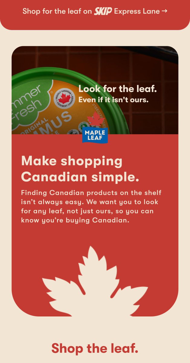 Charles_Benoit's tweet image. One thing Canada has always been good at is food nationalism.
It's now dialed up to 11 - a happy outcome thanks to President Trump. Everyone wants to buy local!
Still, Maple Leaf Foods' "Look For The Leaf" nationalist TV/ad campaign is a bit on the 👃 because they're also on…