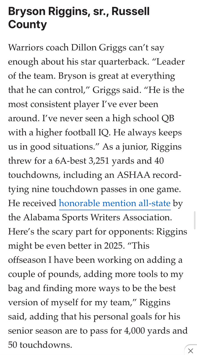 Bryson “B rigg” Riggins (@brysonriggins13) on Twitter photo Thanks for the article <a href="/jhumburg/">JD Humburg</a> This season will definitely be one to remember. #LABBOYZ <a href="/PrepRedzoneAL/">Prep Redzone Alabama</a> <a href="/TDARecruiting/">Touchdown Alabama Recruiting</a> <a href="/AL6AFootball/">Alabama6AFootball</a> <a href="/CoachSmook/">Coach Smook</a> <a href="/HallTechSports1/">Hall-Tech Sports</a> <a href="/SouthernCharmSp/">Southern Charm Sports</a> <a href="/BigMwjohnson56/">Wayne Johnson</a> <a href="/Stan1Houston/">Stan Houston</a> <a href="/Moore256D/">HOTTOPIC SPORTS</a> <a href="/TorranceMarable/">CJ Marable</a> <a href="/CJacksonPRZ/">Connor Jackson</a> <a href="/JohnGarcia_Jr/">John Garcia, Jr.</a> Thanks for the article <a href="/jhumburg/">JD Humburg</a> This season will definitely be one to remember. #LABBOYZ <a href="/PrepRedzoneAL/">Prep Redzone Alabama</a> <a href="/TDARecruiting/">Touchdown Alabama Recruiting</a> <a href="/AL6AFootball/">Alabama6AFootball</a> <a href="/CoachSmook/">Coach Smook</a> <a href="/HallTechSports1/">Hall-Tech Sports</a> <a href="/SouthernCharmSp/">Southern Charm Sports</a> <a href="/BigMwjohnson56/">Wayne Johnson</a> <a href="/Stan1Houston/">Stan Houston</a> <a href="/Moore256D/">HOTTOPIC SPORTS</a> <a href="/TorranceMarable/">CJ Marable</a> <a href="/CJacksonPRZ/">Connor Jackson</a> <a href="/JohnGarcia_Jr/">John Garcia, Jr.</a>