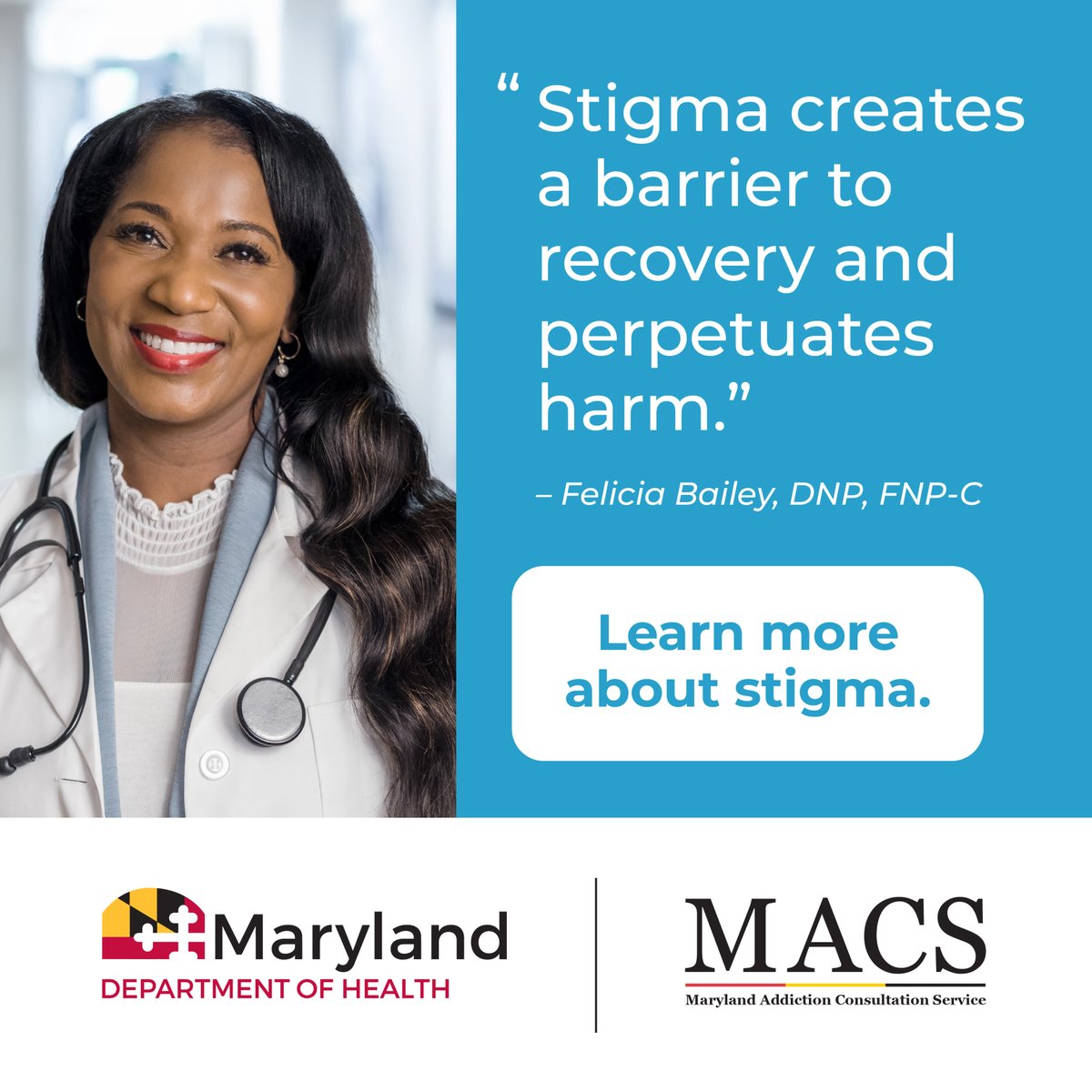 Maryland Addiction Consultation Service (@maryland_macs) on Twitter photo With <a href="/MDHealthDept/">Maryland Department of Health</a>, MACS is addressing the critical issue of #stigma in healthcare settings. As Felicia Bailey, DNP, FNP-C, reminds us, stigma doesn't just hinder recovery – it actively harms individuals.
➡️ Join us in breaking down these barriers: marylandmacs.org/resources/stig….
#OUD With <a href="/MDHealthDept/">Maryland Department of Health</a>, MACS is addressing the critical issue of #stigma in healthcare settings. As Felicia Bailey, DNP, FNP-C, reminds us, stigma doesn't just hinder recovery – it actively harms individuals.
➡️ Join us in breaking down these barriers: marylandmacs.org/resources/stig….
#OUD