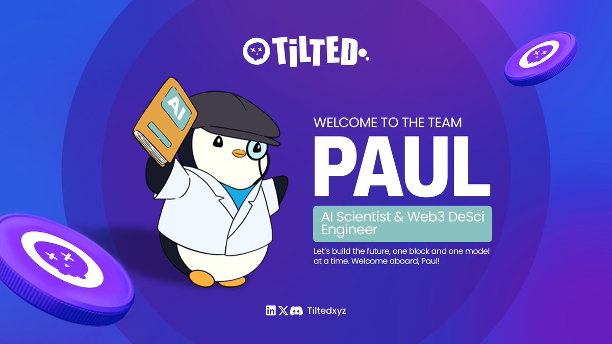 tiltedxyz's tweet image. Welcome to the Team, Paul!

We&apos;re thrilled to welcome Paul, our new AI Scientist &amp;amp; Web3 DeSci Engineer, to the Tilted crew!

With a passion for decentralized science and a deep understanding of AI&apos;s role in shaping the future of gaming, data, and digital ownership, Paul brings a…
