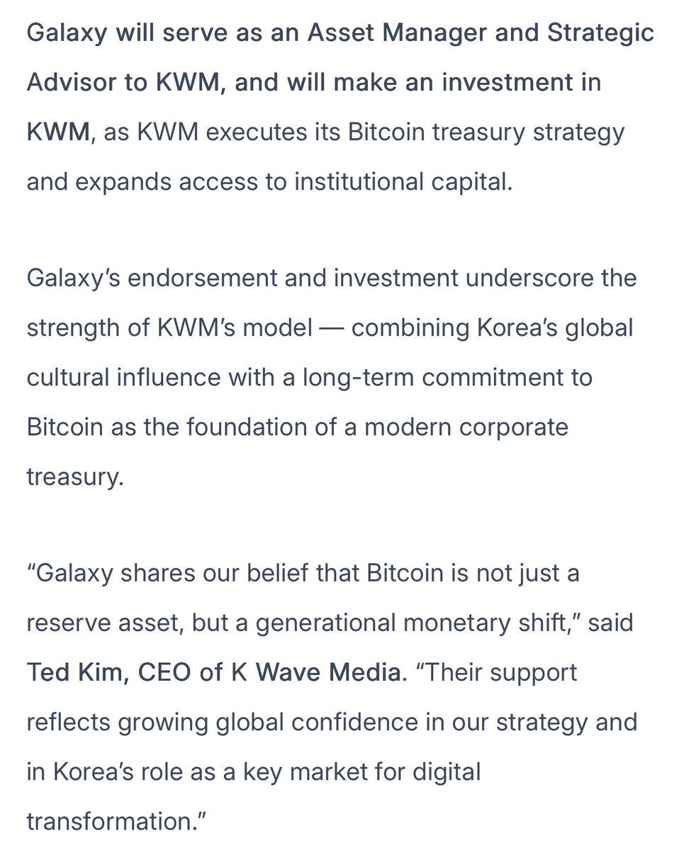 FilingsTracker's tweet image. $KWM K Wave Media Announces Investment and Strategic Partnership from Galaxy Digital $GLXY to Accelerate Bitcoin Treasury Strategy:
globenewswire.com/news-release/2…