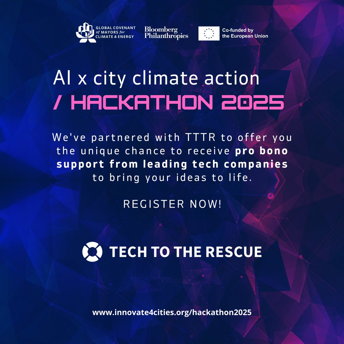 Mayors4Climate's tweet image. 📣Want to see your climate solution built by 🔝 tech companies?
Glad to reveal a 🆕 special prize for the AI x City Climate Action Hackathon, in partnership with @TechToTheRescue - connecting up to 10 finalist teams with pro bono development support.
👉tinyurl.com/2mxbxkk7