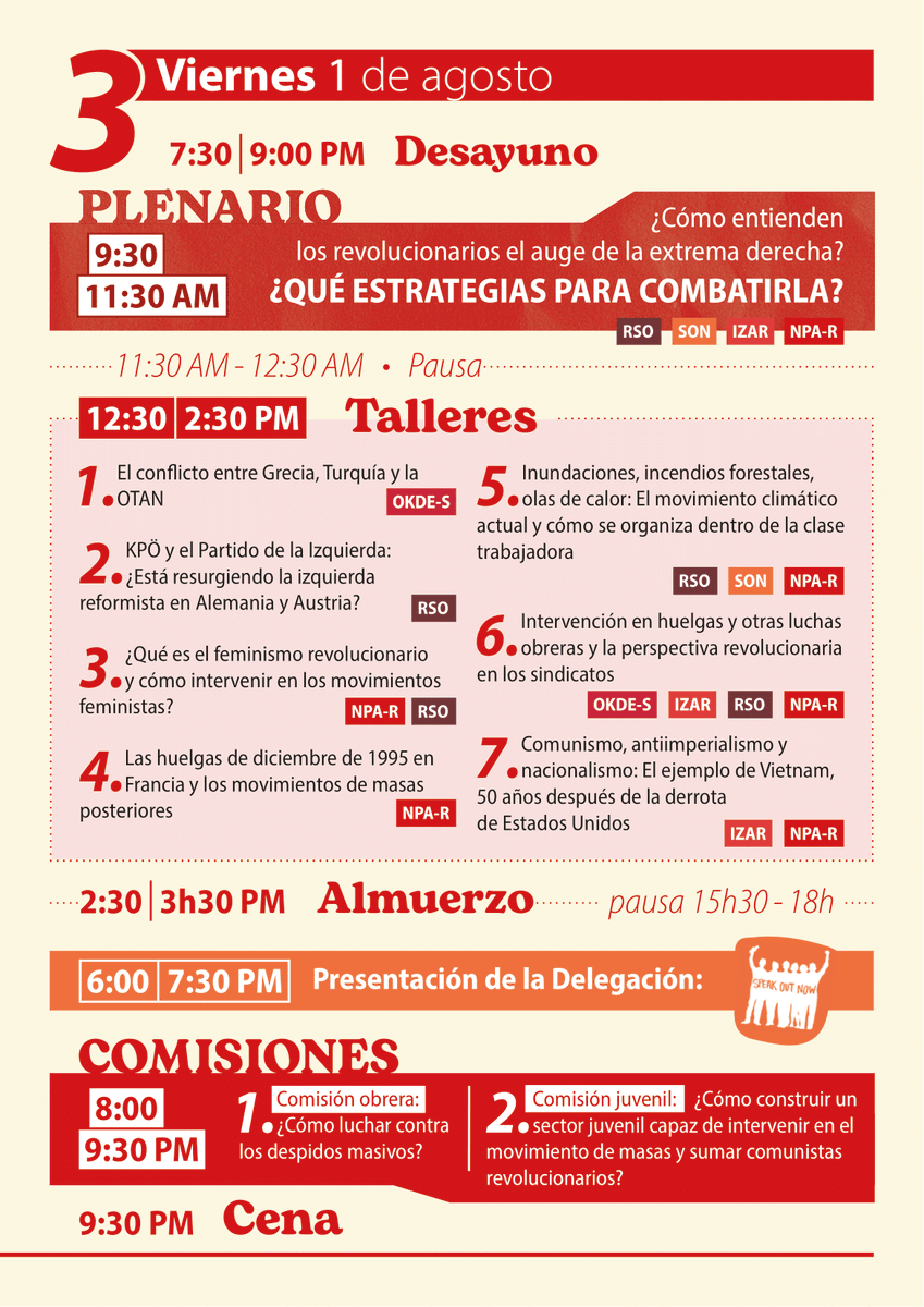 IZAR_Rev's tweet image. 🔥¡Programa ya disponible! Iª Escuela Internacional de Verano con más organizaciones revolucionarias🔥
⏰ A 2 semanas del encuentro
📅 30 jul - 3 ago
Desde Francia, Alemania, Grecia y EEUU
Formaciones, talleres, teoría y lucha de clases
📩 izar.estatal@gmail.com