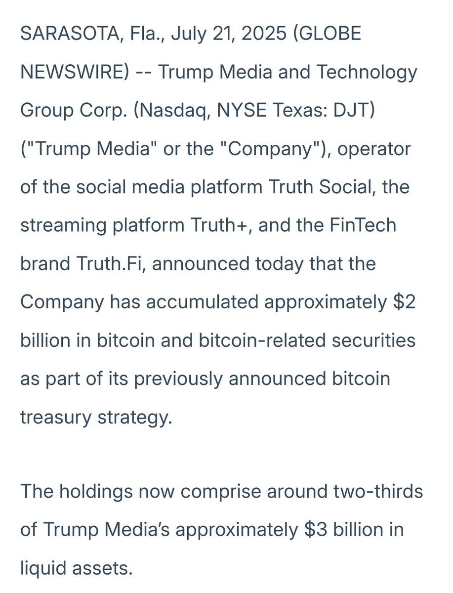 btcNLNico's tweet image. BREAKING: 🇺🇸 Trump Media and Technology purchased $2 billion in #bitcoin