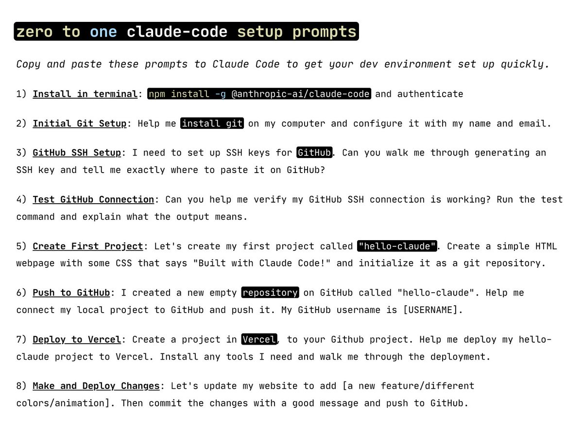 boringmarketer's tweet image. setting up Claude Code is the hardest part for non-technical users. get going quickly with these prompts