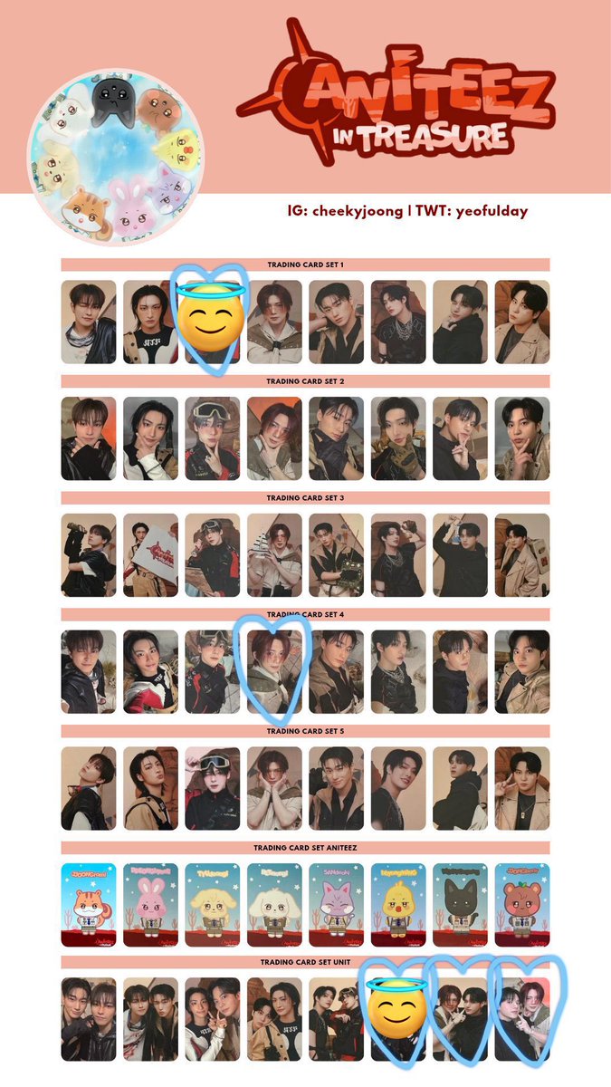 ccxixvii's tweet photo. ATEEZ アチズ  ANITEEZ IN TREASURE 
POPUP トレカ ラントレ 交換

【譲】画像1枚目　ソンファ　ミンギ　ヨサン
【求】画像2枚目🩵　ヨサン　ヨウズ(ペアはn(当方):1検討)

異種交換可能🫧
郵送または日により都内・イルツ(埼玉・神戸)手渡しでの交換可能です。
お気軽にお声がけください。 https://t.co/j00dk5JePI