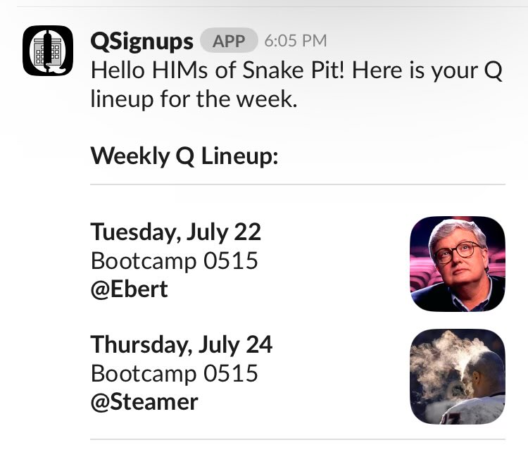 Here is your upcoming Qs this week at the Pit. SL @ 4:30, BC @ 5:15